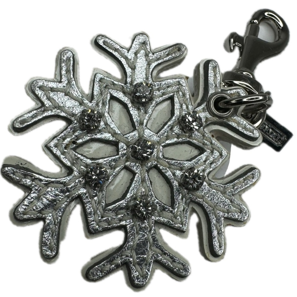 Coach Vintage Leather Silver Snowflake Winter Key Bag Charm Keychain - Picture 6 of 11